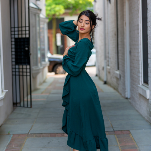 beautiful long green dress